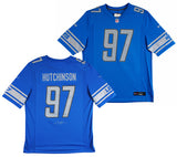 Lions Aidan Hutchinson Signed Blue Nike Game Jersey w/ Silver Sig BAS Witnessed