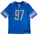 Lions Aidan Hutchinson Signed Blue Nike Game Jersey w/ Silver Sig BAS Witnessed