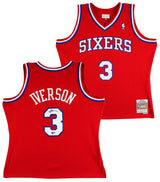 76ers Allen Iverson Signed Red 2002-03 M&N HWC Swingman Jersey BAS Witnessed