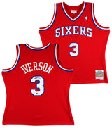 76ers Allen Iverson Signed Red 2002-03 M&N HWC Swingman Jersey BAS Witnessed