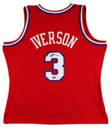 76ers Allen Iverson Signed Red 2002-03 M&N HWC Swingman Jersey BAS Witnessed