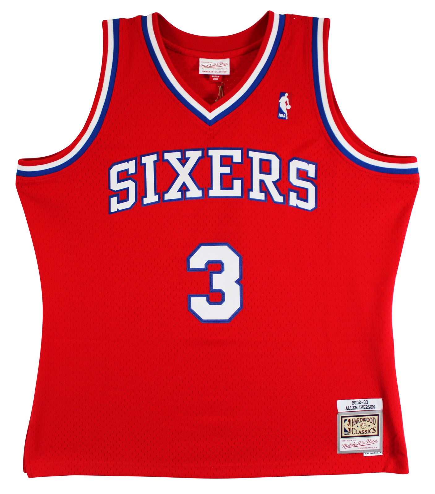 76ers Allen Iverson Signed Red 2002-03 M&N HWC Swingman Jersey BAS Witnessed
