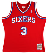 76ers Allen Iverson Signed Red 2002-03 M&N HWC Swingman Jersey BAS Witnessed