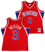 76ers Allen Iverson Signed Red 1996-97 M&N HWC Swingman Jersey BAS Witnessed