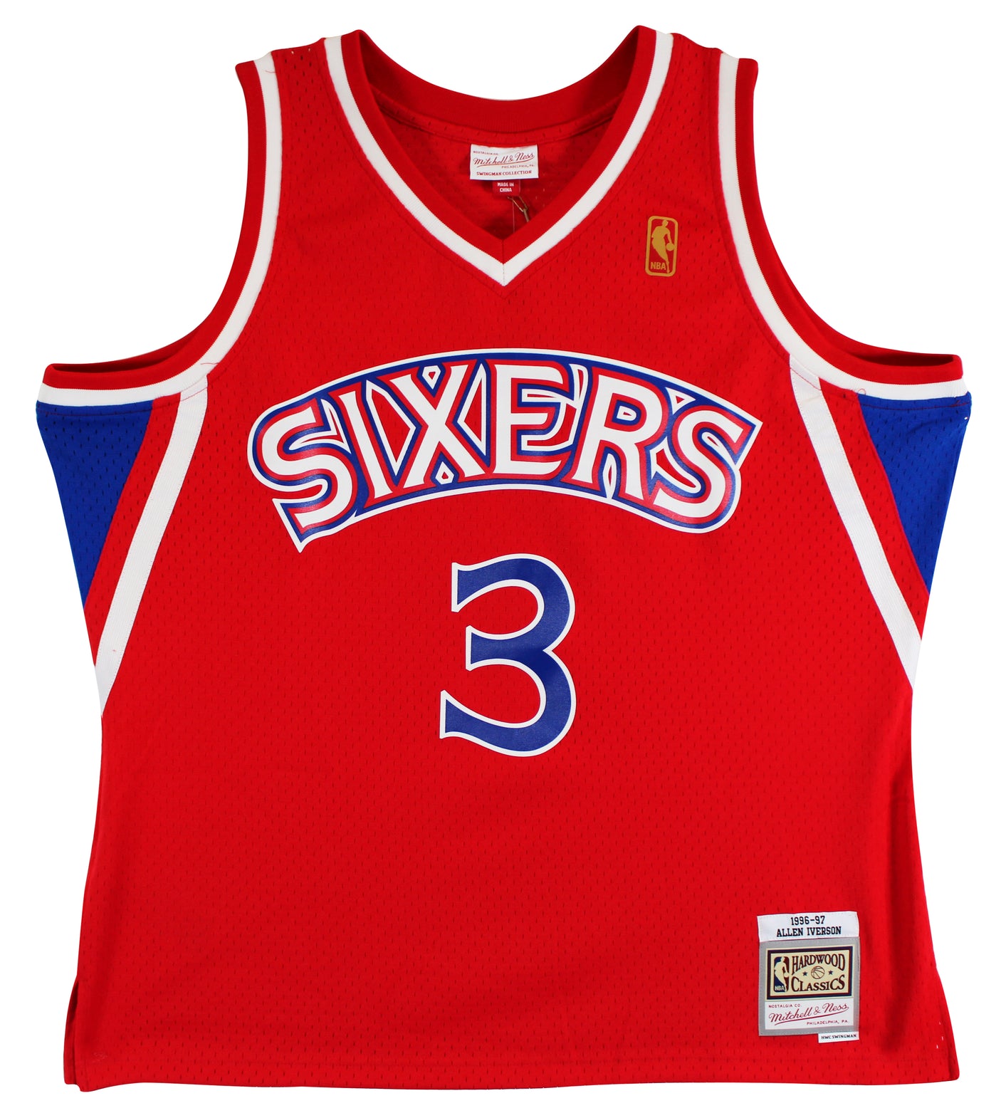 76ers Allen Iverson Signed Red 1996-97 M&N HWC Swingman Jersey BAS Witnessed