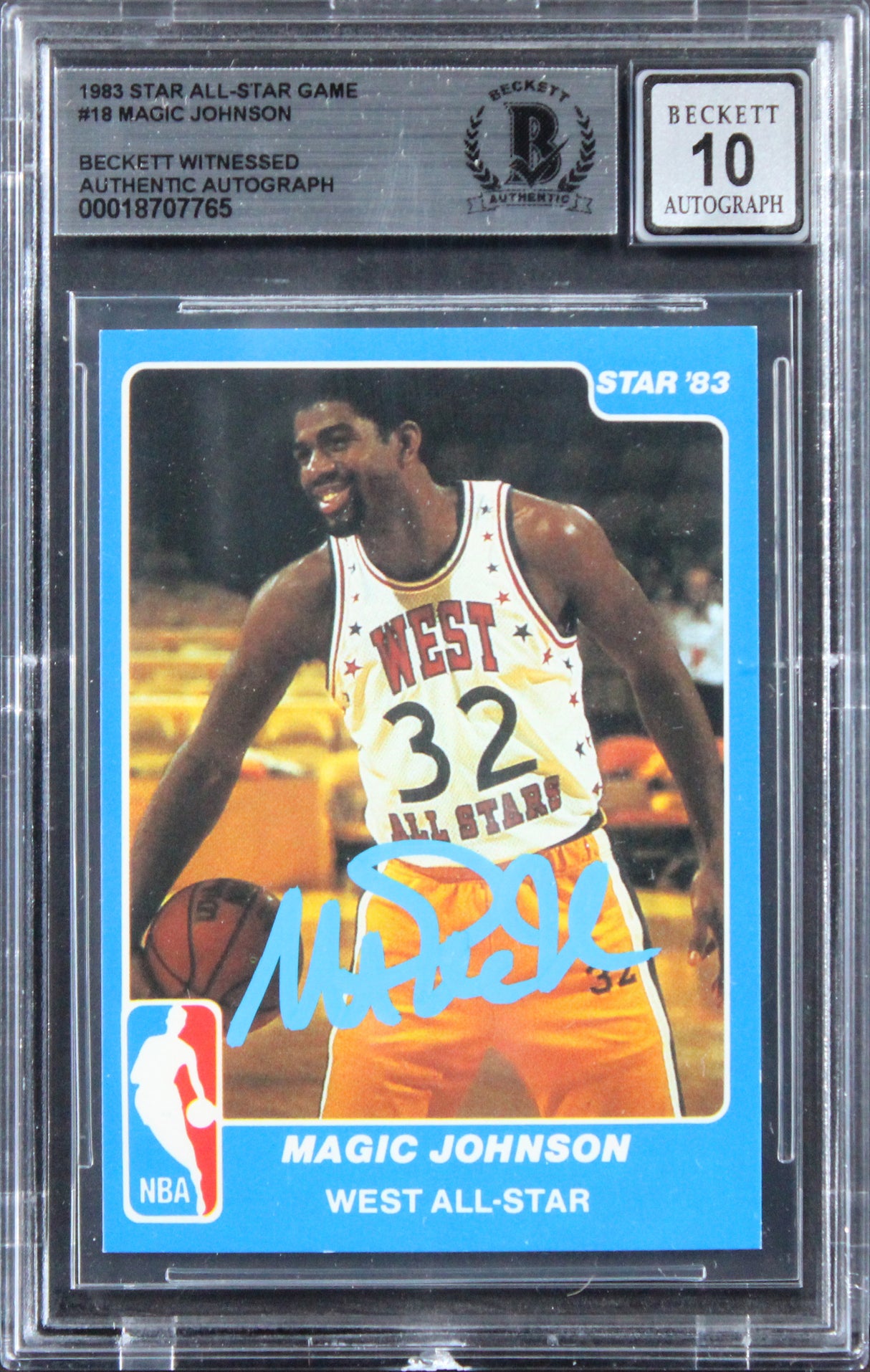 Magic Johnson Signed 1983 Star All-Star Game #18 Card Auto Grade 10! BAS Slabbed