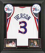 76ers Allen Iverson Signed White 1996-97 M&N HWC Swingman Framed Jersey BAS Wit