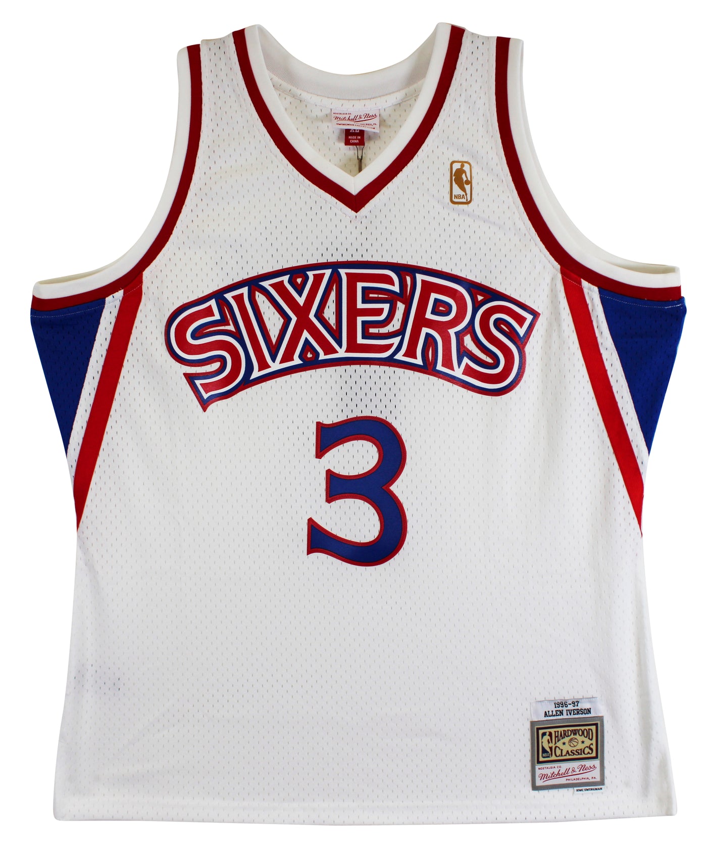 76ers Allen Iverson Signed White 1996-97 M&N HWC Swingman Jersey BAS Witnessed