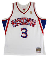 76ers Allen Iverson Signed White 1996-97 M&N HWC Swingman Jersey BAS Witnessed
