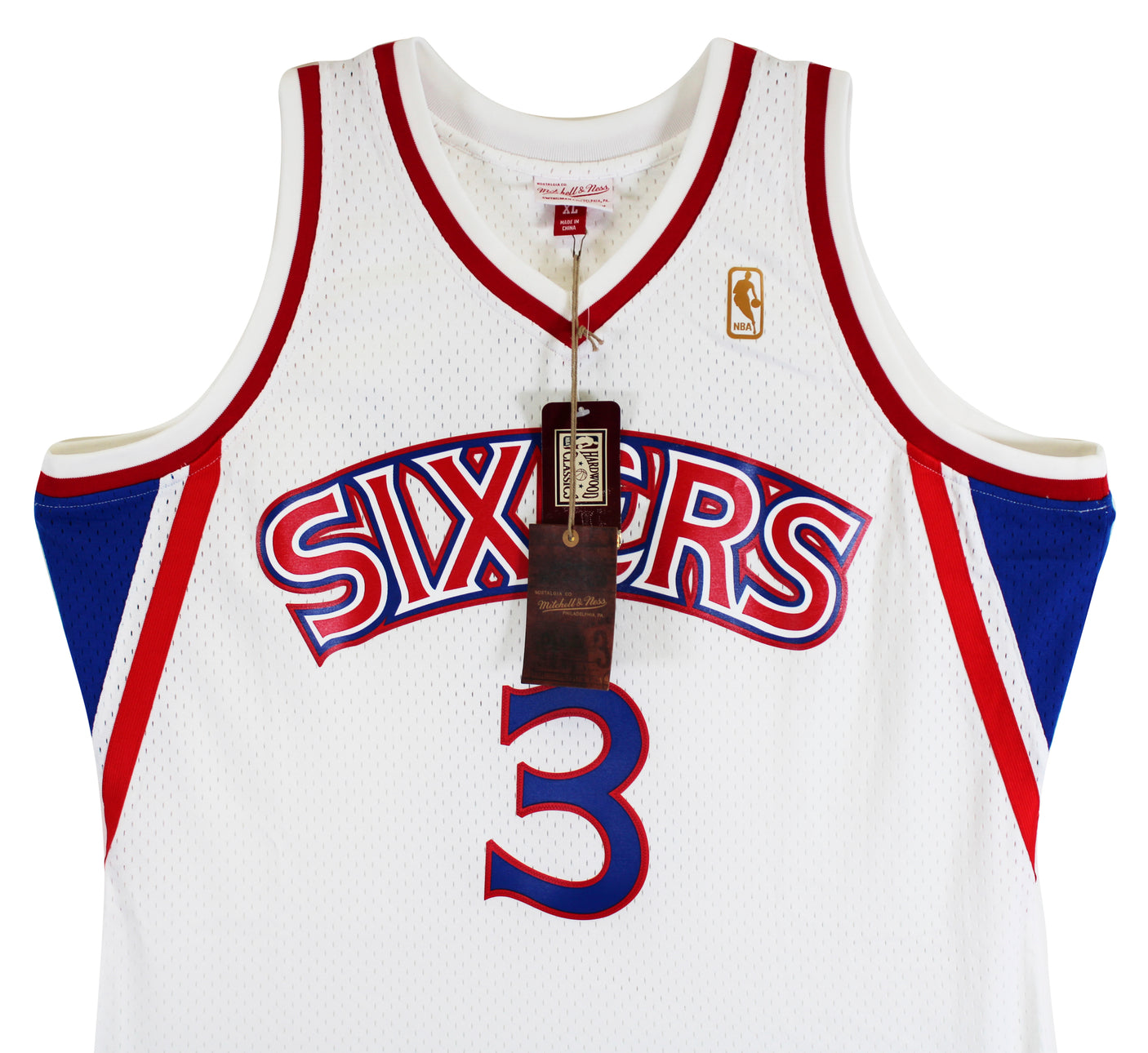 76ers Allen Iverson Signed White 1996-97 M&N HWC Swingman Jersey BAS Witnessed