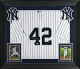 Yankees Mariano Rivera "HOF" Signed White Pinstripe Majestic Framed Jersey BAS W