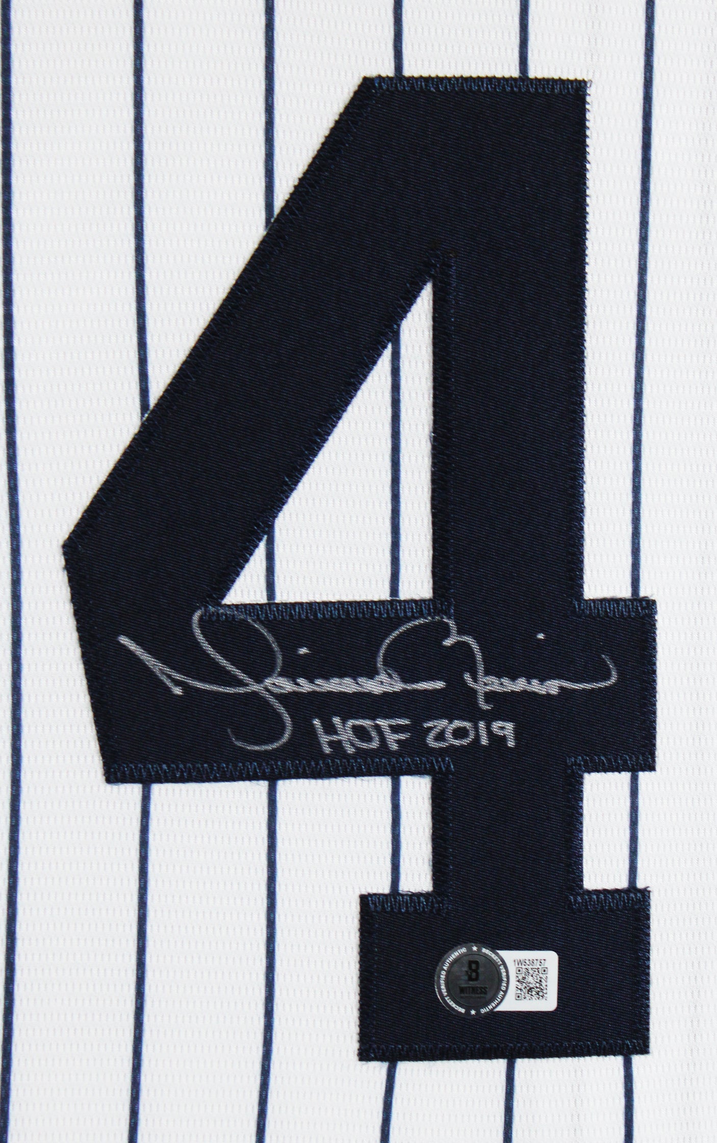 Yankees Mariano Rivera "HOF" Signed White Pinstripe Majestic Framed Jersey BAS W