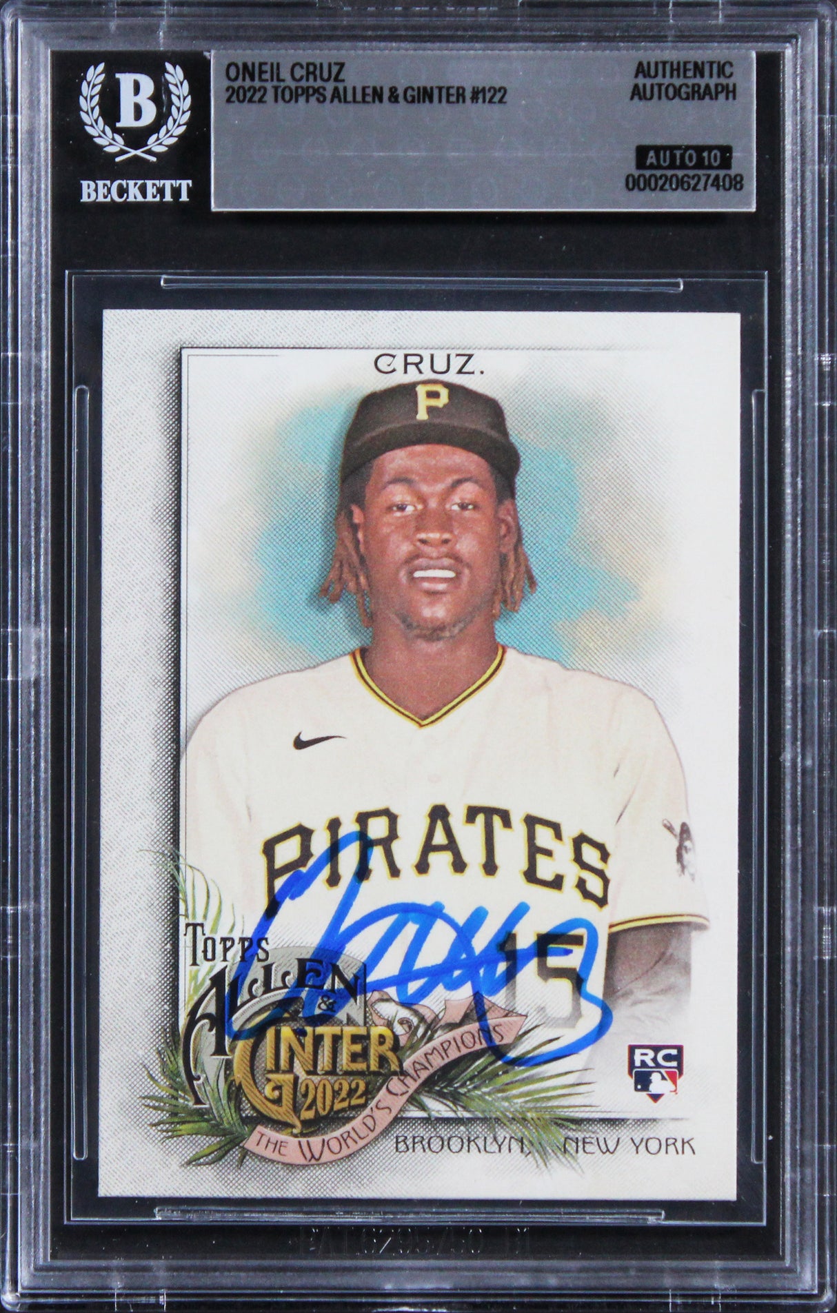 Pirates Oneil Cruz Signed 2022 Topps A&G #122 Rookie Card Auto 10! BAS Slabbed