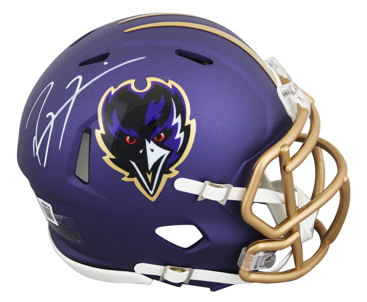 Ravens Ray Lewis Signed Alt 2024 On Field Speed Mini Helmet W/ Case BAS Witness