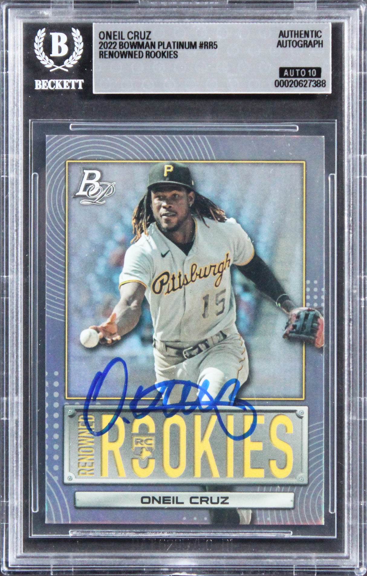 Pirates Oneil Cruz Signed 2022 Bowman #RR5 Rookie Card Auto GM 10! BAS Slabbed