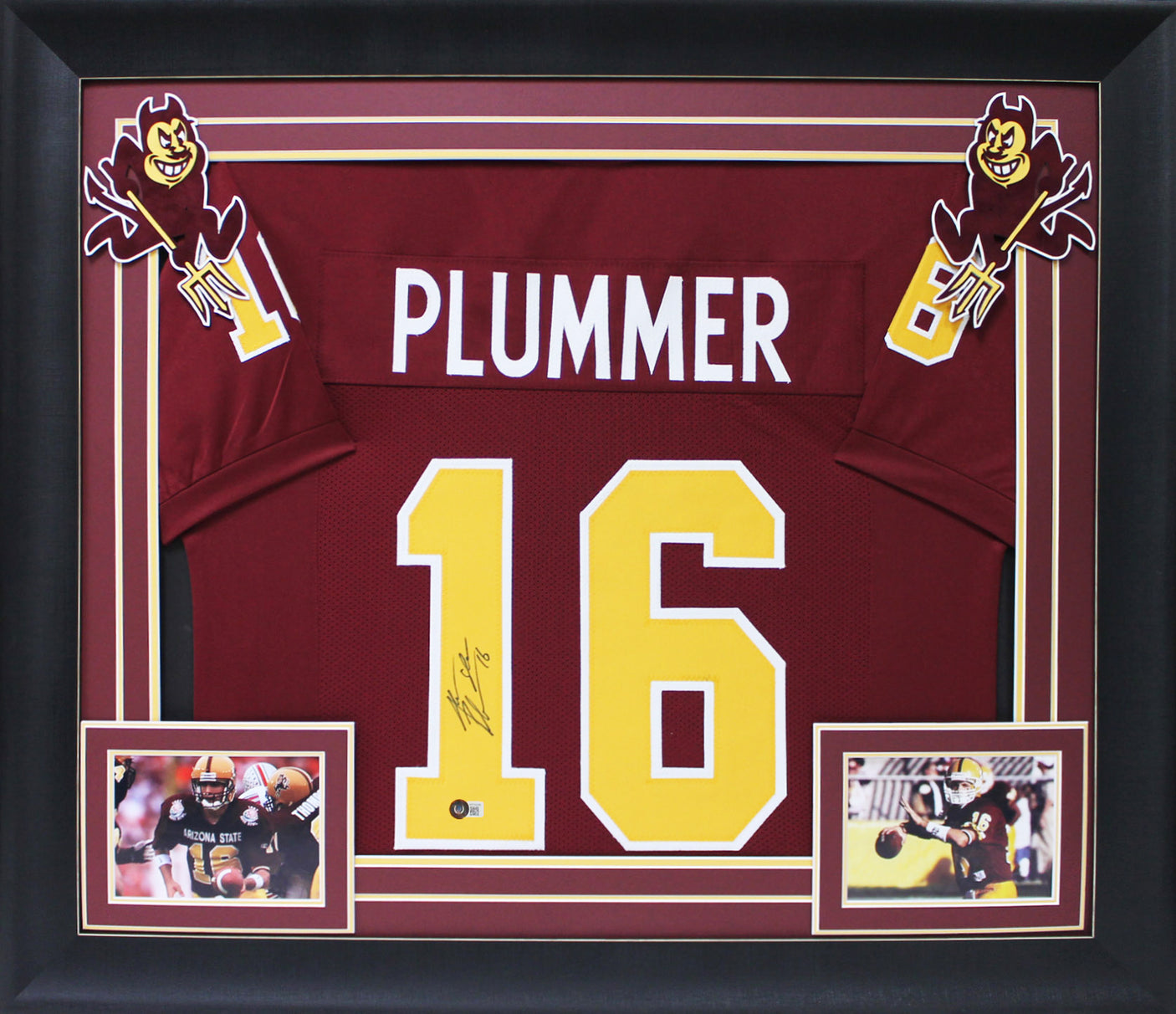 ASU Jake Plummer Signed Maroon Pro Style Framed Jersey Signed on #1 BAS Witness