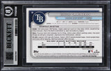 Rays Junior Caminero Signed 2024 Bowman #20 Rookie Card Auto GM 10! BAS Slabbed