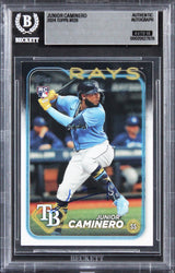 Rays Junior Caminero Signed 2024 Topps #628 Rookie Card Auto GM 10! BAS Slabbed