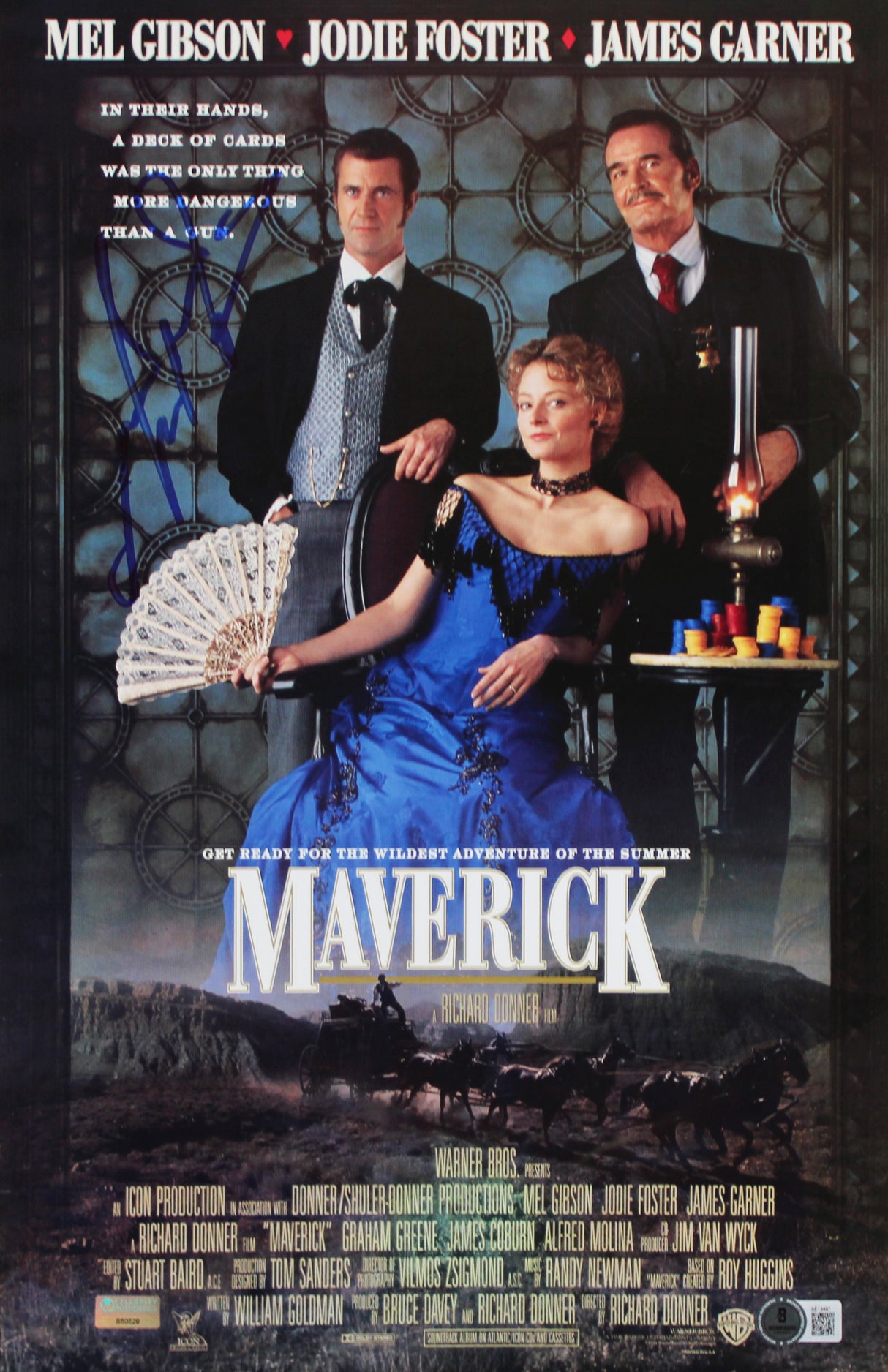 Mel Gibson Maverick Authentic Signed 11x17 Mini Movie Poster Photo BAS