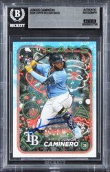 Rays Junior Caminero Signed 2024 Topps Holiday #H25 RC Card Auto 10! BAS Slabbed