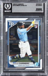 Rays Junior Caminero Signed 2024 Bowman Chrome #56 Rookie Card Auto 10! BAS Slab