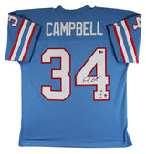 Oilers Earl Campbell "HOF 91" Signed Light Blue M&N Throwback Jersey BAS Witness