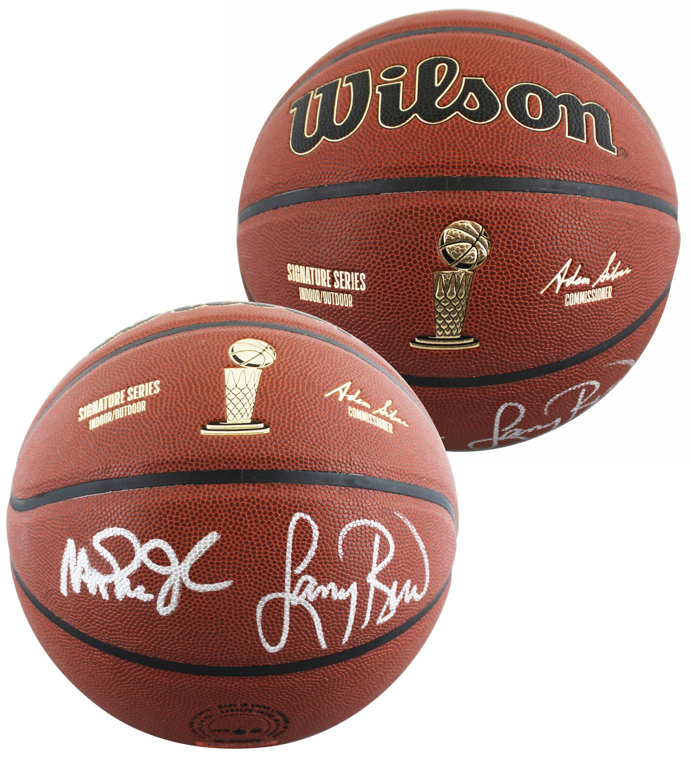 Magic Johnson & Larry Bird Signed Wilson Trophy Series Basketball BAS Witnessed