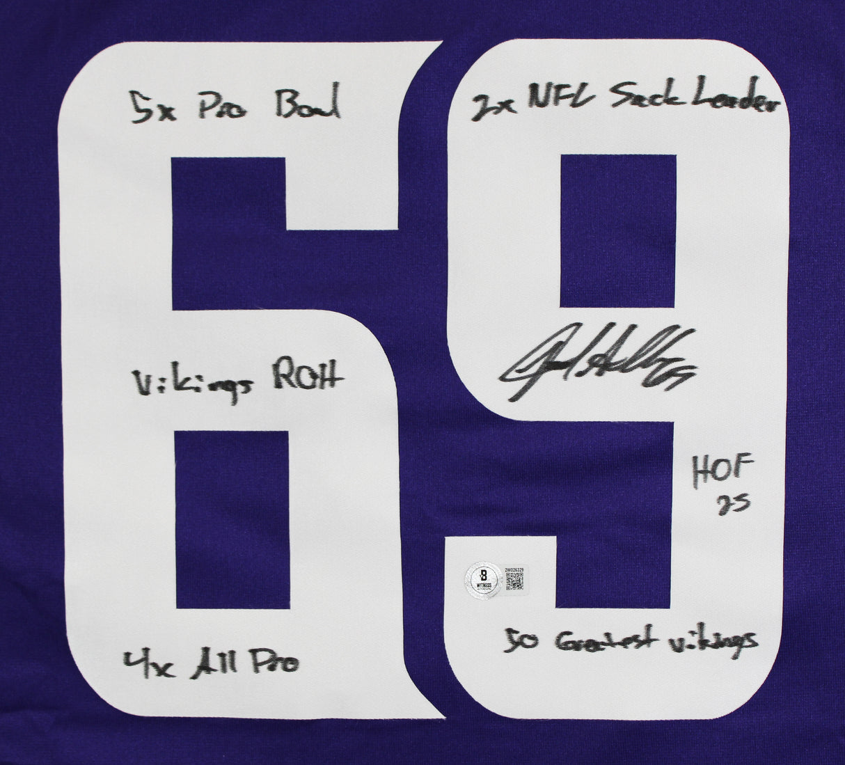 Vikings Jared Allen "6x Insc" Signed Purple Nike Limited Jersey BAS Witnessed
