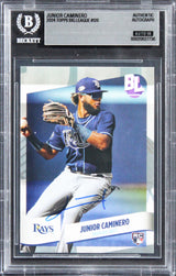 Rays Junior Caminero Signed 2024 Topps Big League #126 RC Card Auto 10! BAS Slab