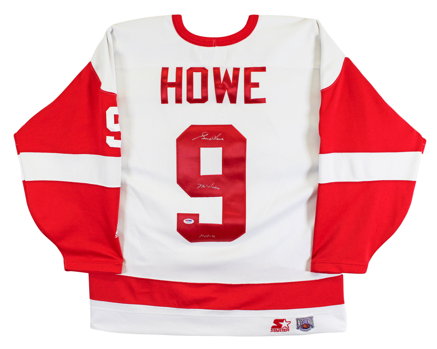 Red Wings Gordie Howe "Mr. Hockey, HOF" Signed White Starter Jersey PSA #T50043