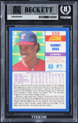Cubs Sammy Sosa Signed 1990 Score #558 Card Auto Grade Gem Mint 10! BAS Slabbed
