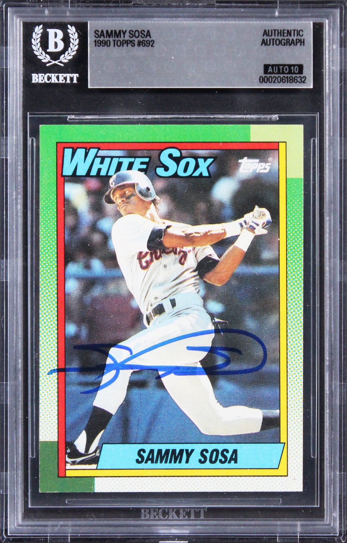 Cubs Sammy Sosa Signed 1990 Topps #692 Card Auto Grade Gem Mint 10! BAS Slabbed