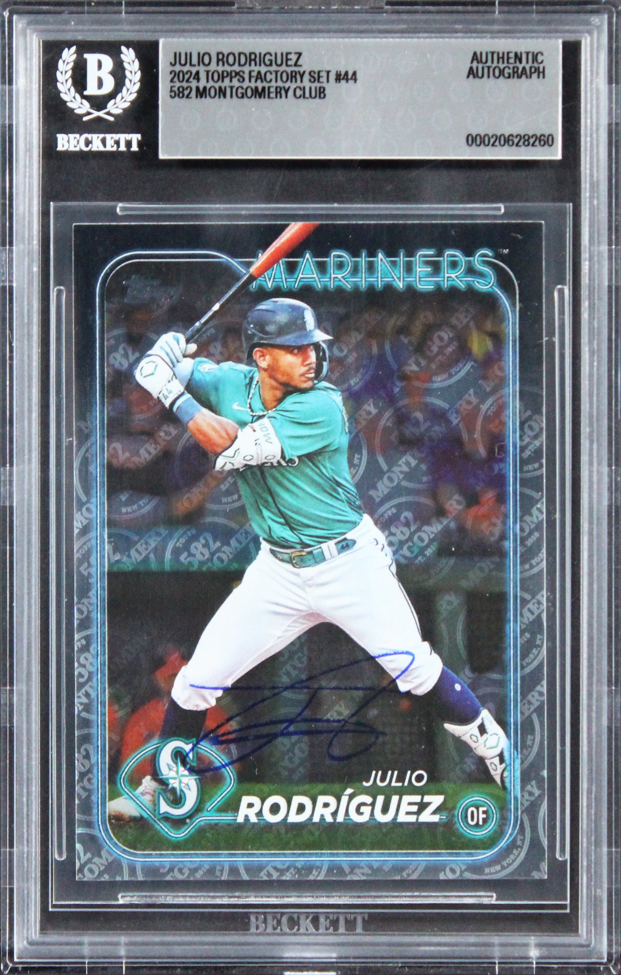 Mariners Julio Rodriguez Signed 2024 Topps Factory Set #44 Card Auto 10 BAS Slab
