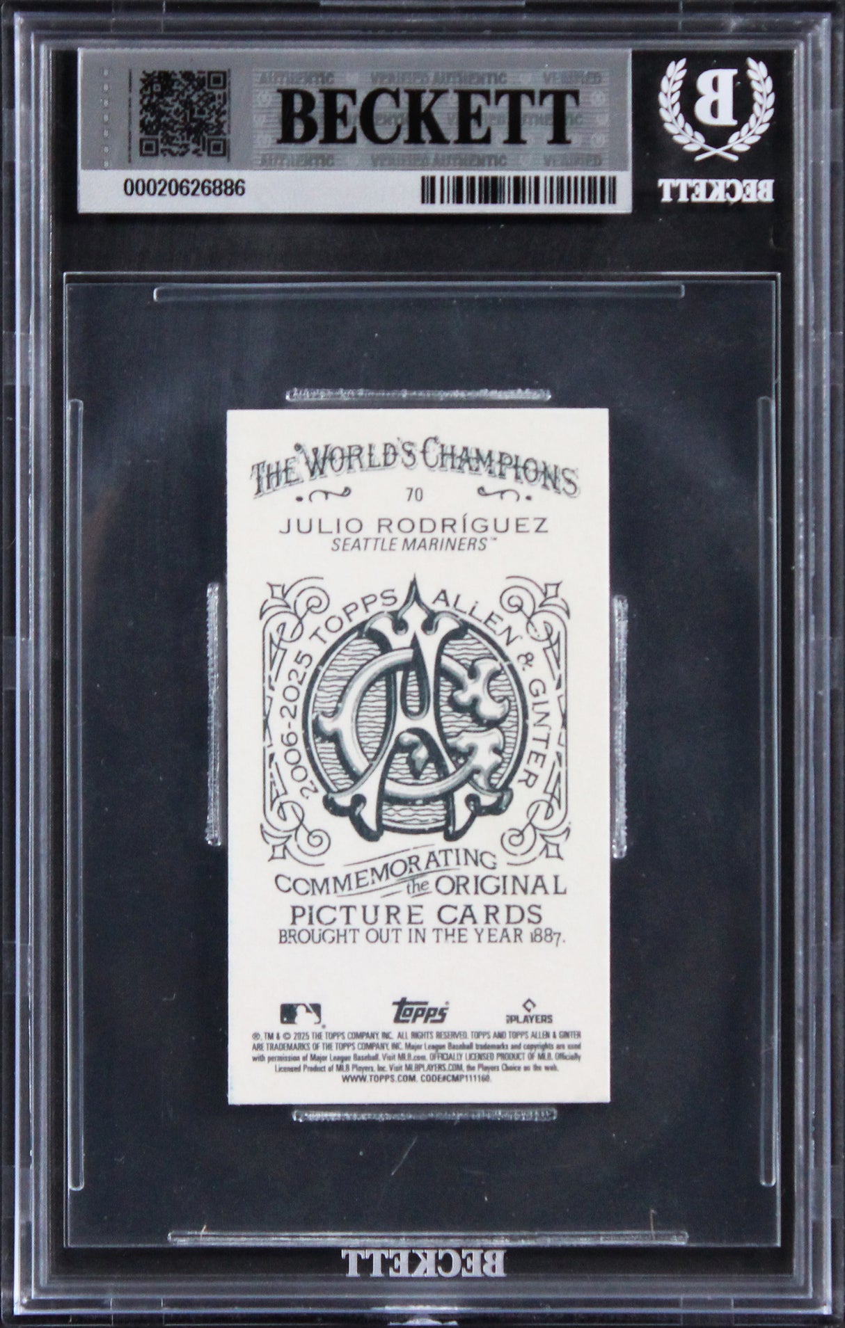 Mariners Julio Rodriguez Signed 2025 Topps A&G Mini #70 Card Auto 10! BAS Slab