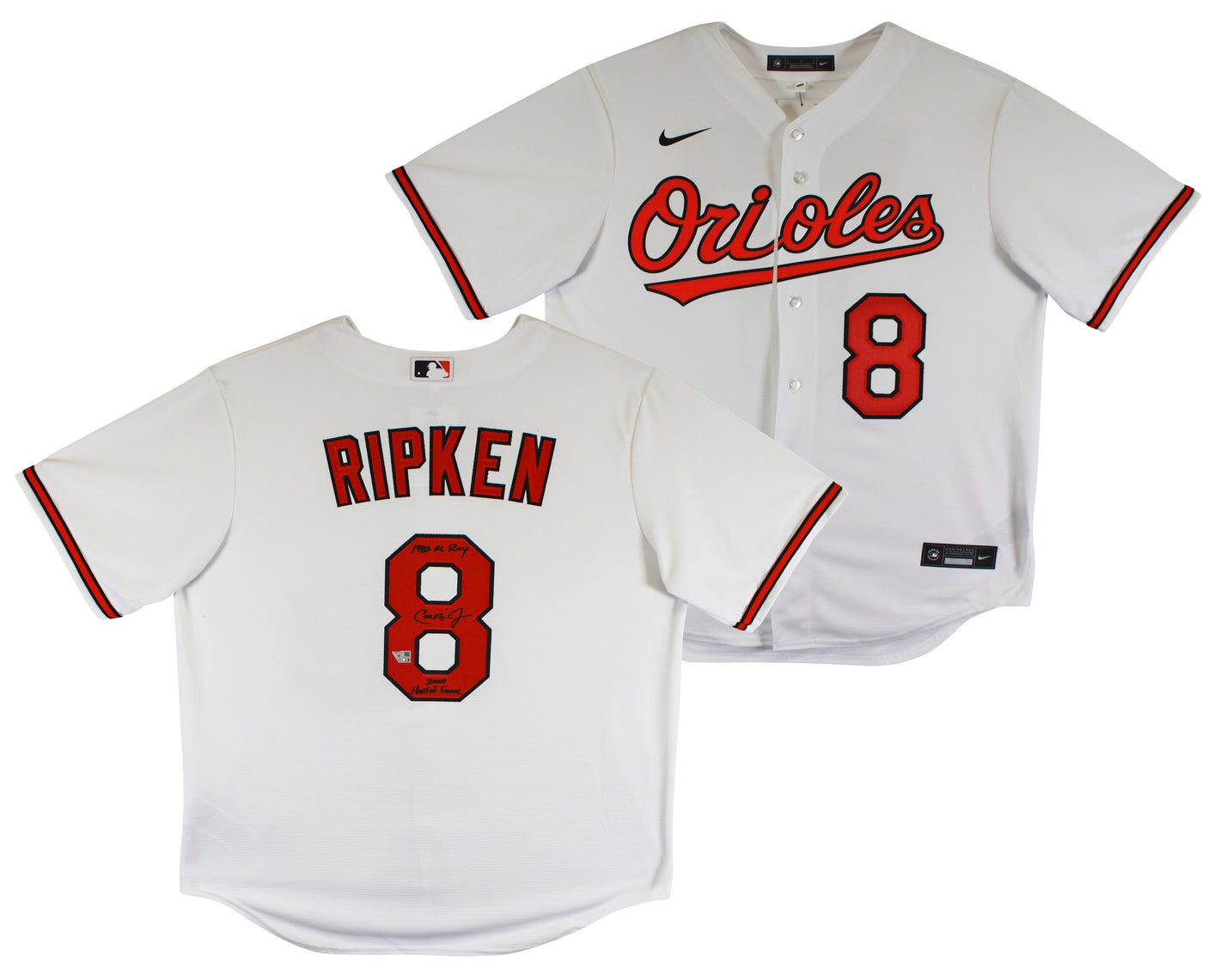 Orioles Cal Ripken Jr. "HOF 07, 1982 ROY" Signed White Nike Jersey Fanatics