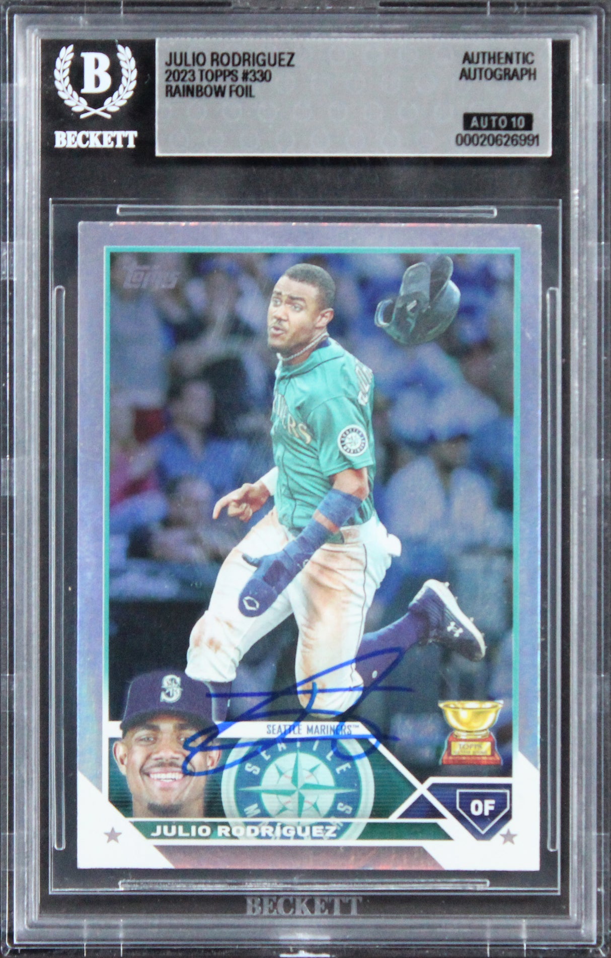 Mariners Julio Rodriguez Signed 2023 Topps Rainbow #330 Card Auto 10! BAS Slab