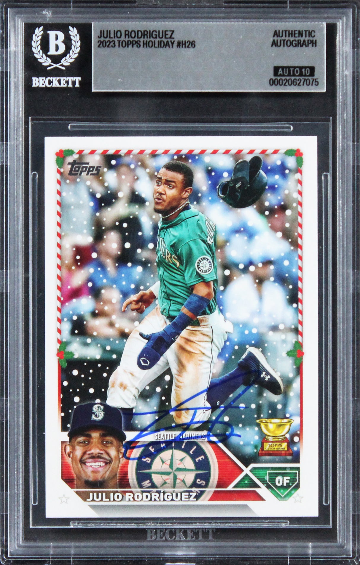 Mariners Julio Rodriguez Signed 2023 Topps Holiday #H26 Card Auto 10! BAS Slab