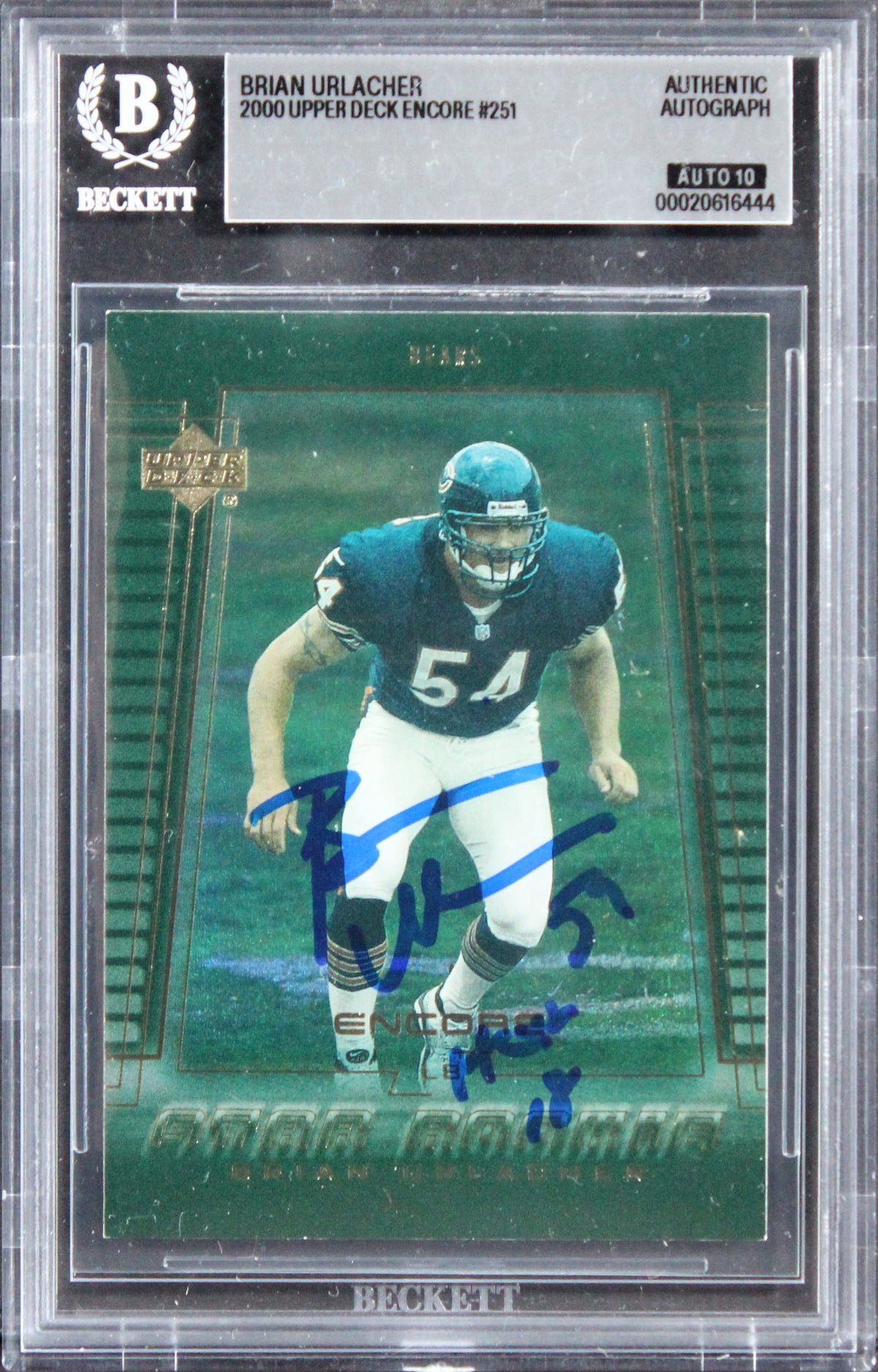 Brian Urlacher "HOF 18" Signed 2000 Upper Deck #251 RC Card Auto 10! BAS Slab
