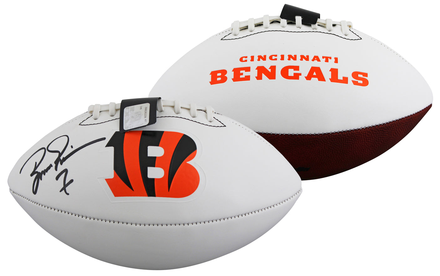 Bengals Boomer Esiason Signed Franklin White Panel Logo Football BAS Witnessed