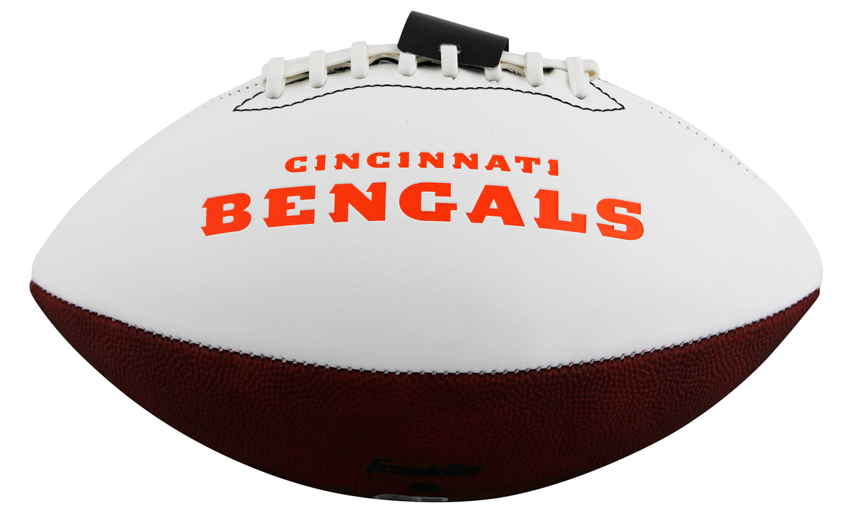Bengals Boomer Esiason Signed Franklin White Panel Football W/ Case BAS Witness