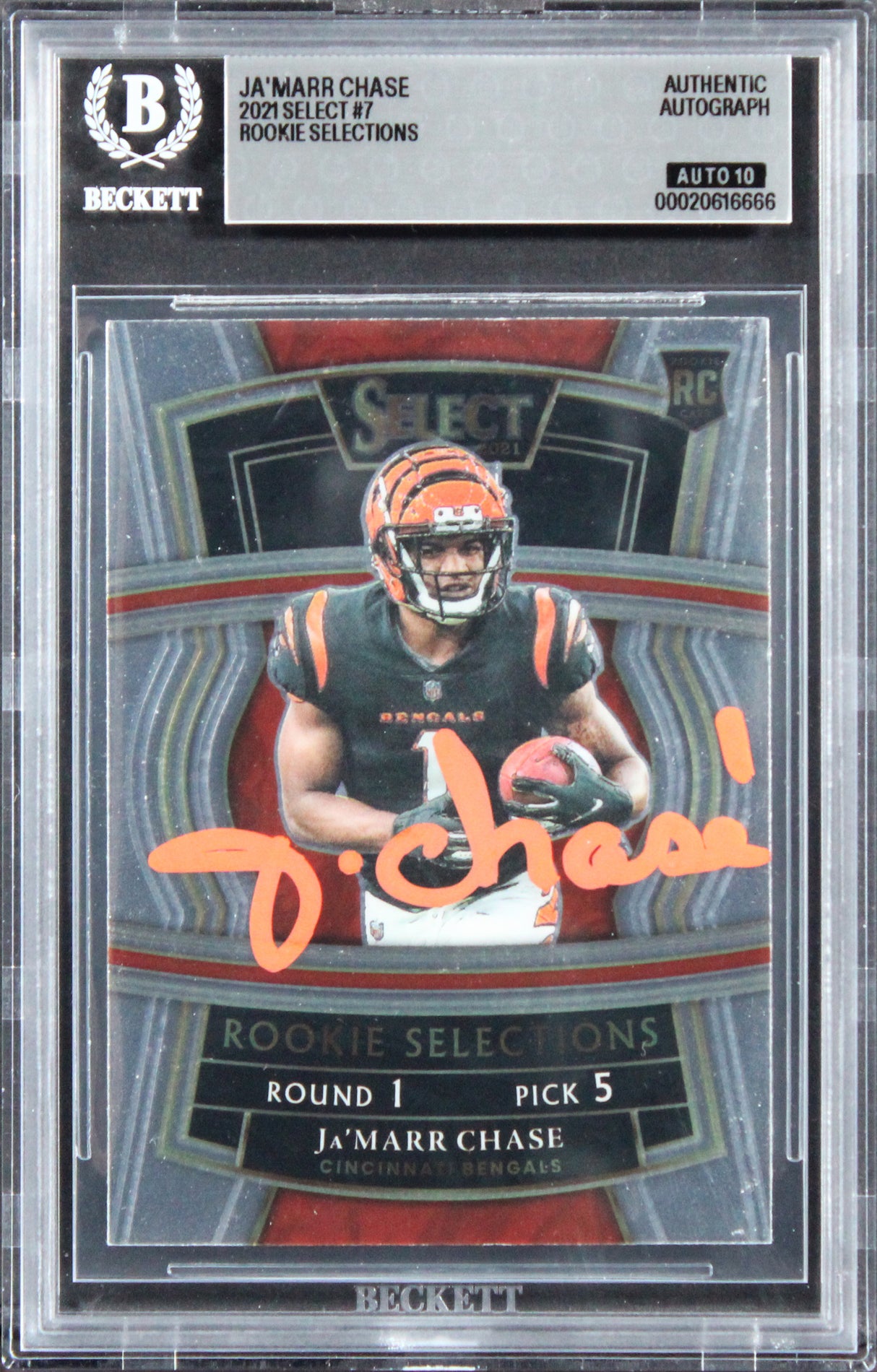 Bengals Ja'Marr Chase Signed 2021 Select #7 Rookie Card Auto GM 10! BAS Slabbed