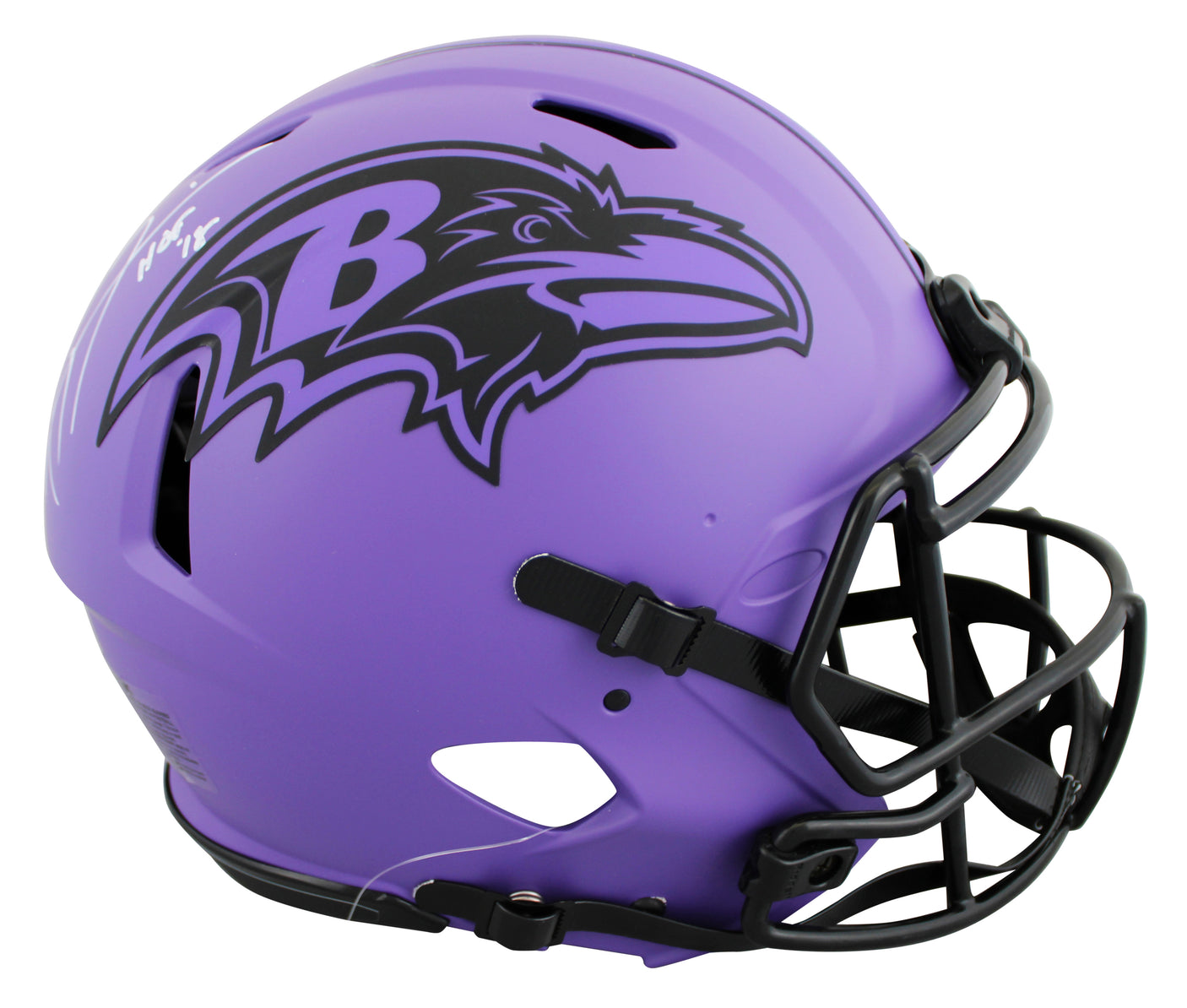 Ravens Ray Lewis "HOF 18" Signed Rave Full Size Speed Proline Helmet BAS Witness