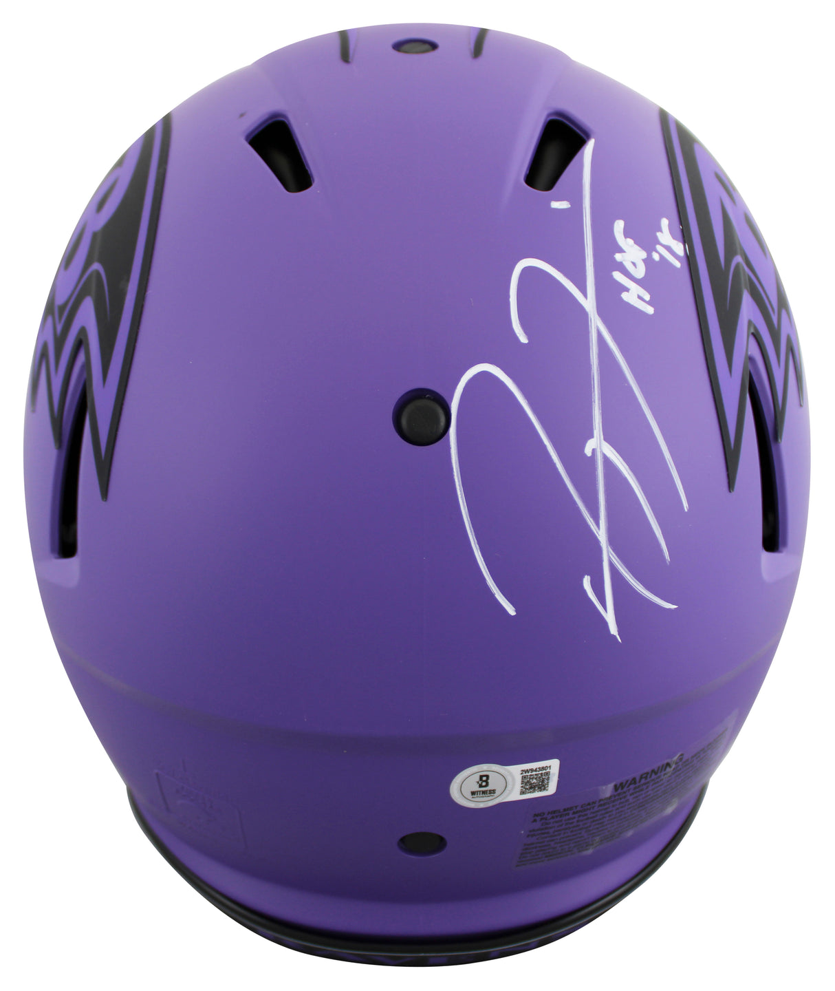 Ravens Ray Lewis "HOF 18" Signed Rave Full Size Speed Proline Helmet BAS Witness