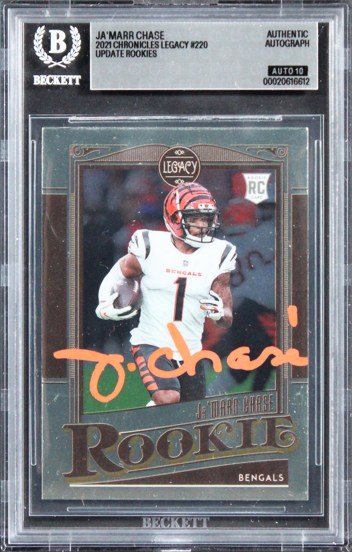Ja'Marr Chase Signed 2021 Chronicles Legacy #220 Rookie Card Auto 10! BAS Slab