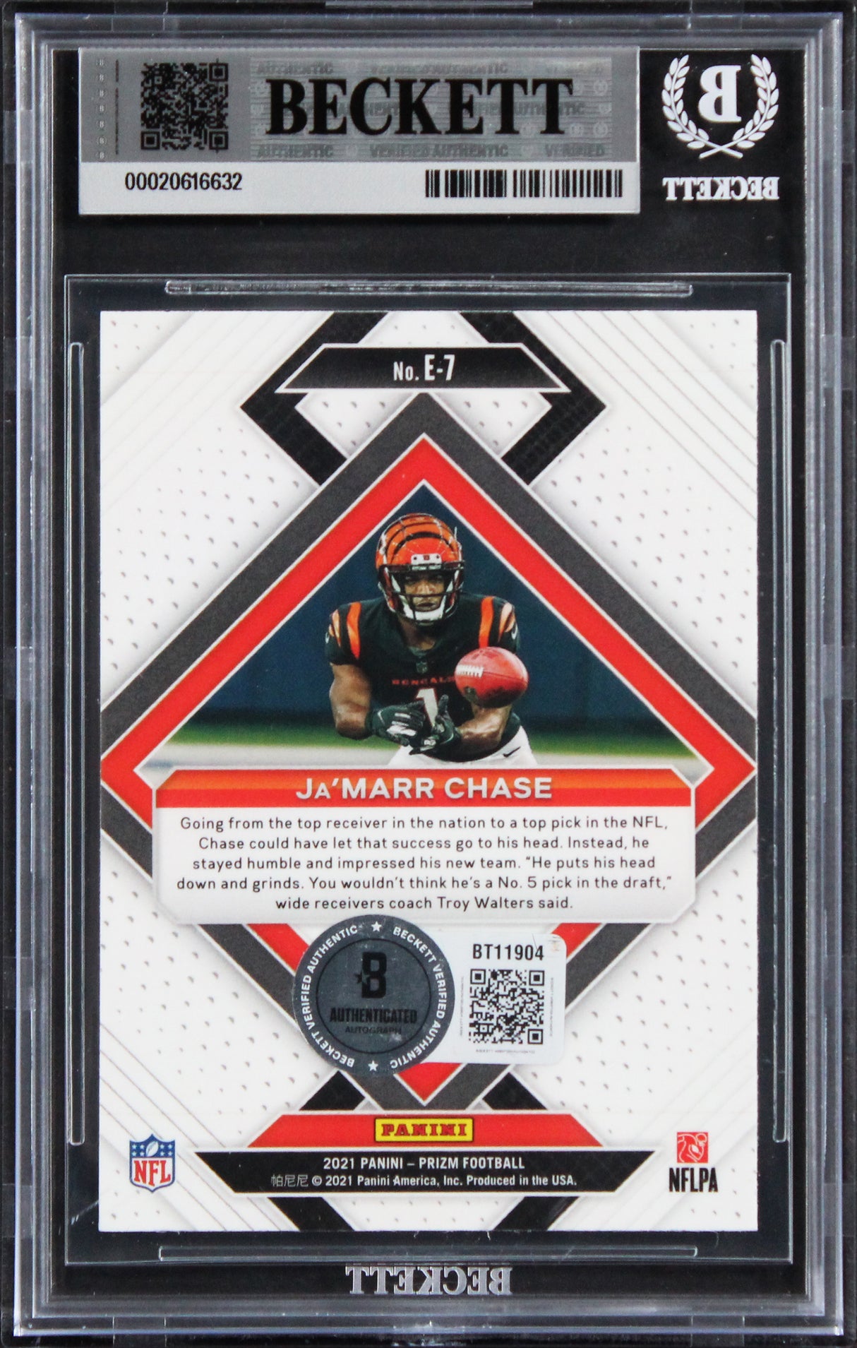 Bengals Ja'Marr Chase Signed 2021 Panini Prizm #7 Rookie Card Auto 10! BAS Slab