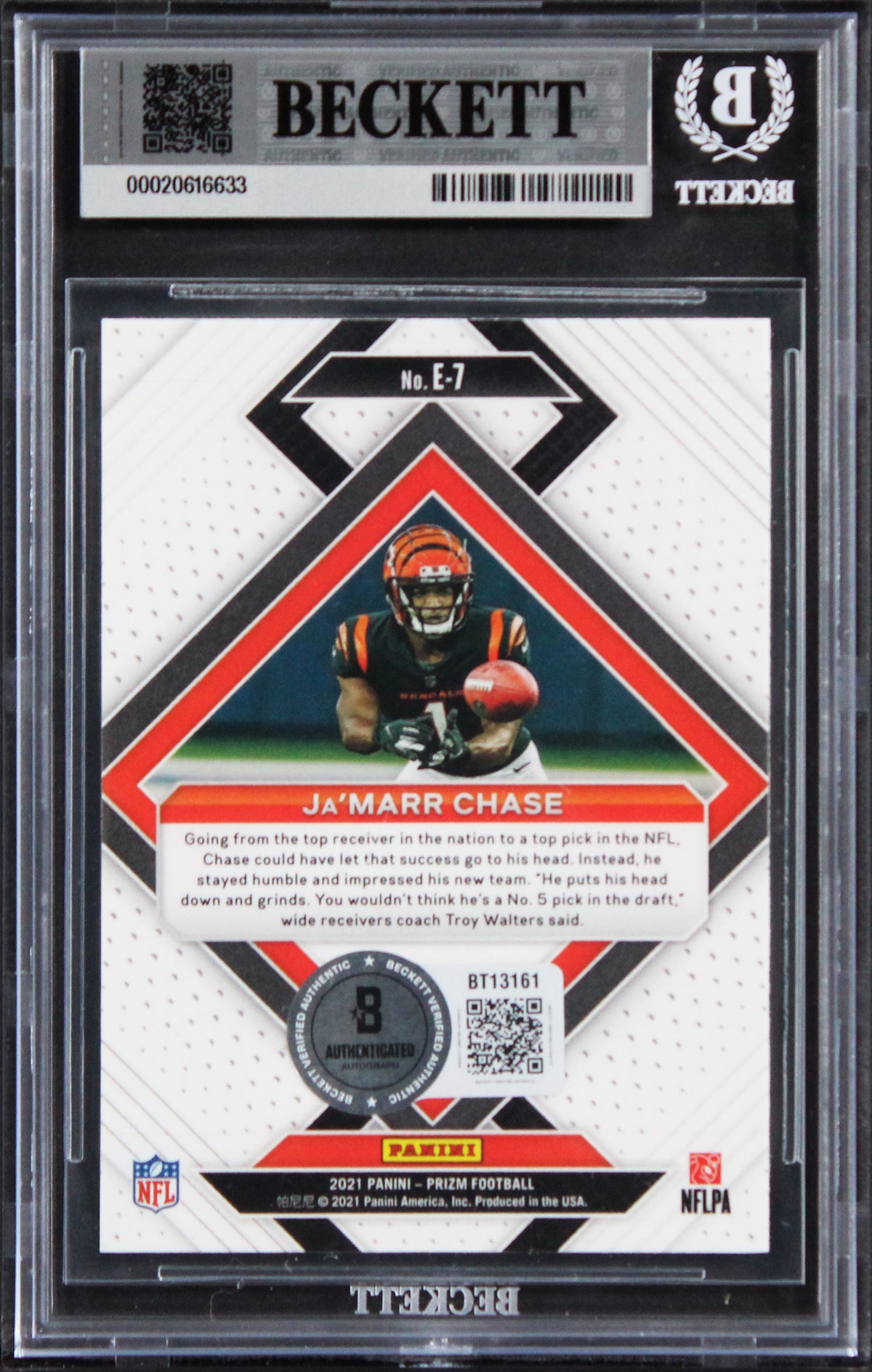 Ja'Marr Chase Signed 2021 Select Certified Rookies #12 RC Card Auto 10! BAS Slab