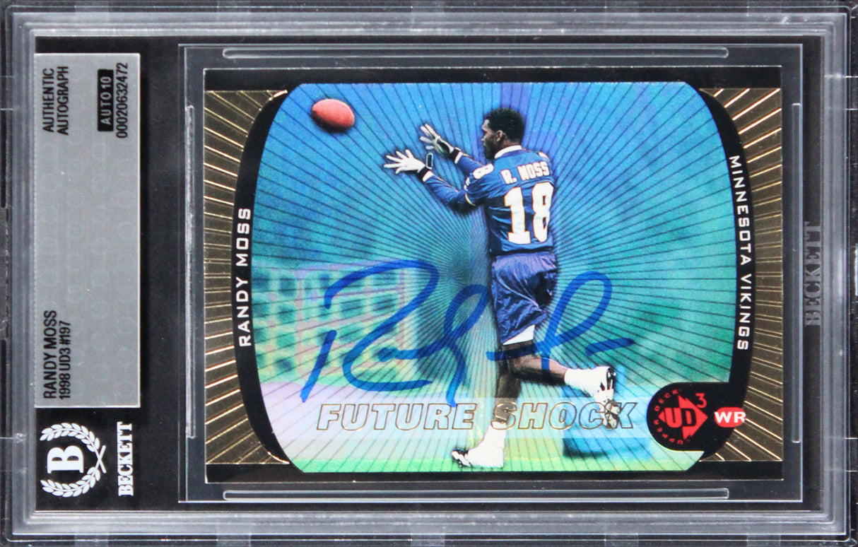 Vikings Randy Moss Authentic Signed 1998 UD3 #197 RC Card Auto GM 10! BAS Slab