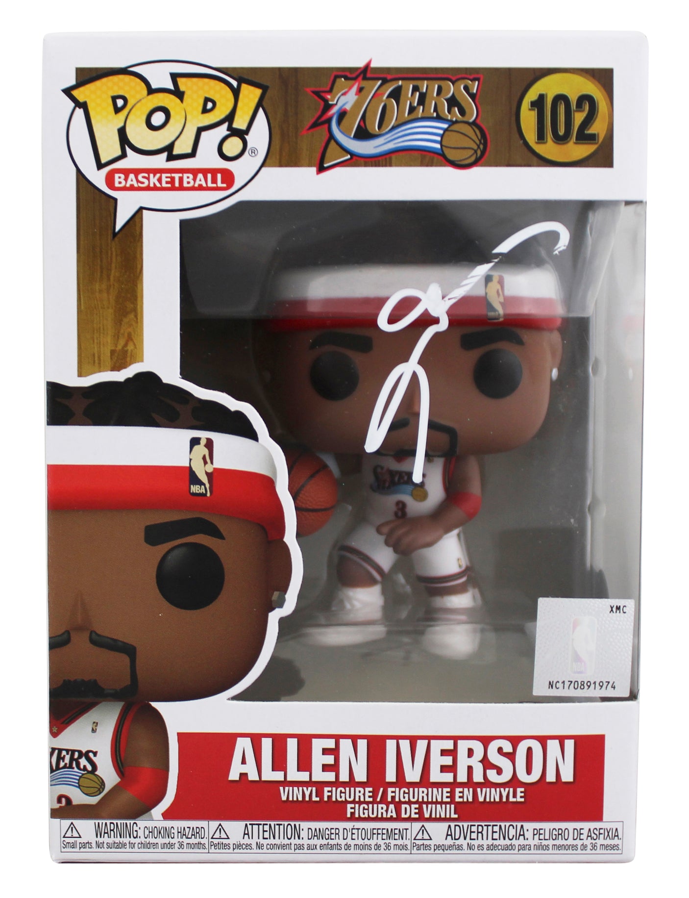 76ers Allen Iverson Signed HWC #102 Funko Pop Vinyl Figure BAS Witness #2W687418