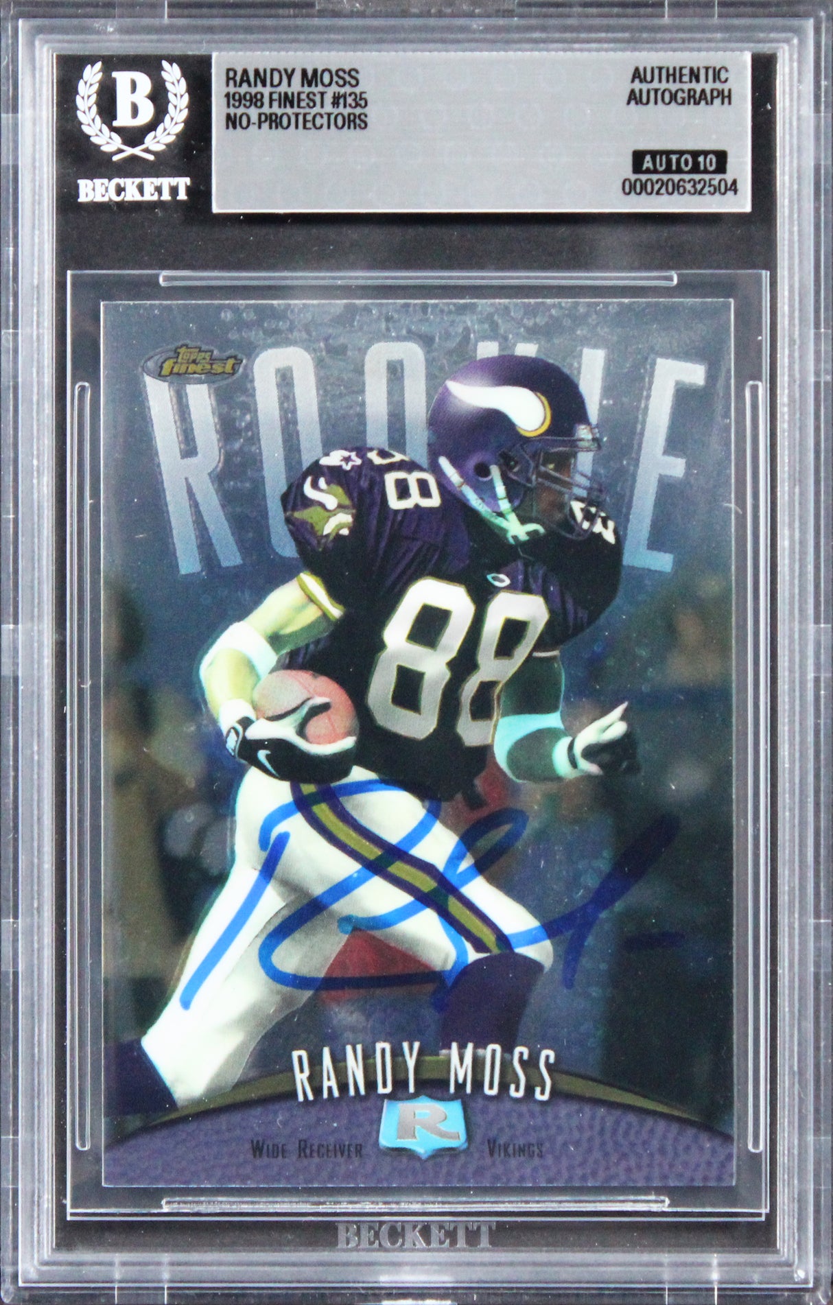 Vikings Randy Moss Signed 1998 Topps Finest #135 Rookie Card Auto 10! BAS Slab