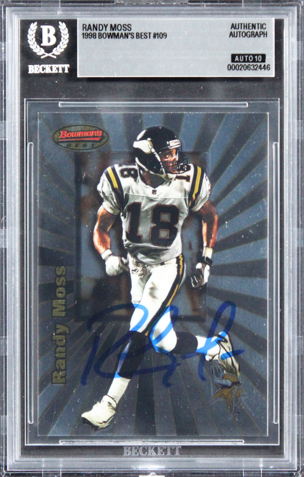 Vikings Randy Moss Signed 1998 Bowman's Best #109 Rookie Card Auto 10! BAS Slab